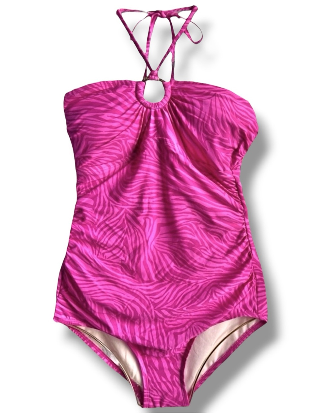 Michael Kors Cerise Pink Zebra Halter One Piece Swimsuit NWT Size 10